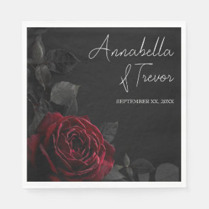 Red Rose on Black Moody Floral Custom Name Napkin