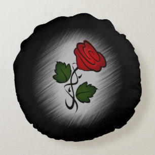 Red Rose on Black Round Cushion