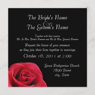 red rose on black wedding invitations