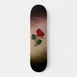 Red Rose on Black with Name Skateboard