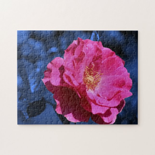 Red Rose On Blue Tint Flower Art Jigsaw Puzzle (Horizontal)
