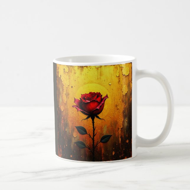 Red Rose on Gold Coffee Mug (Right)