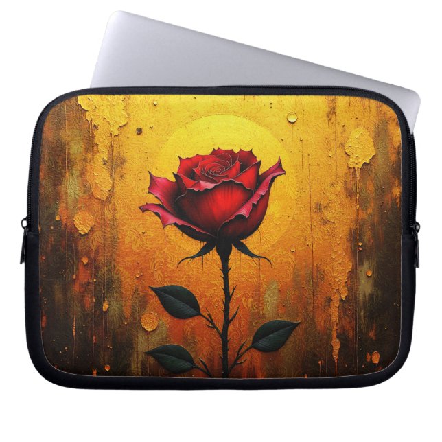 Red rose on Gold Laptop Sleeve (Front)