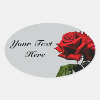 Red Rose on Grey Birthday Event Oval Sticker