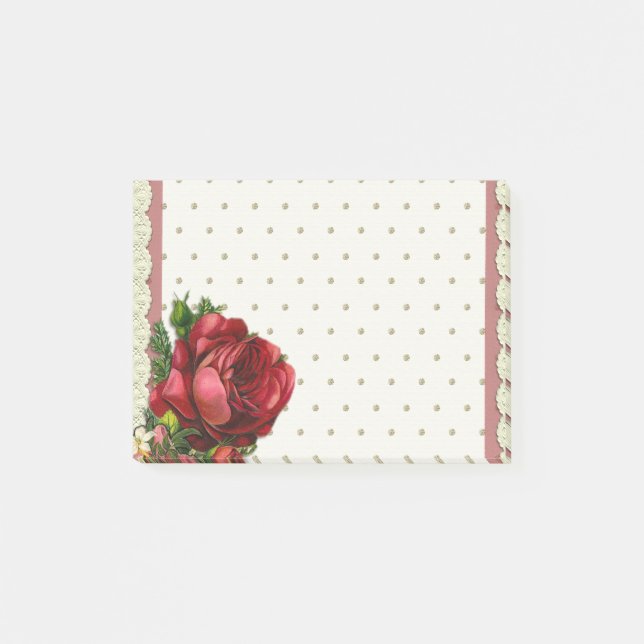 Red Rose on Lace Dots Background Post-It Notes (Front)