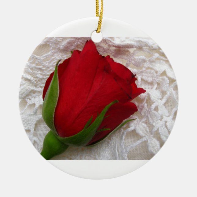 red rose on lace round ornament (Front)