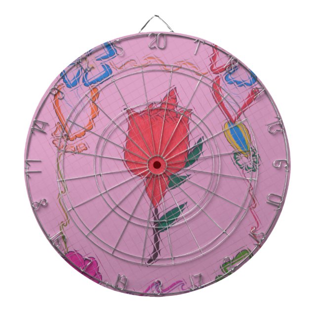 Red Rose on Pink: Floral Border Art Print/ Graphic Dartboard (Front)