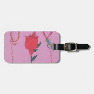 Red Rose on Pink: Floral Border Art Print/Graphic Luggage Tag
