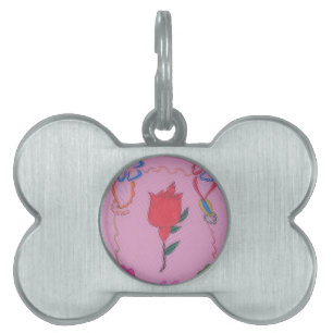 Red Rose on Pink: Floral Border Art Print/Graphic Pet Tag