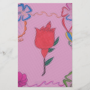 Red Rose on Pink: Floral Border Art Print/Graphic Stationery