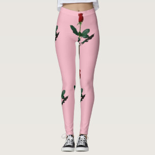 RED ROSE ON PINK LEGGINGS