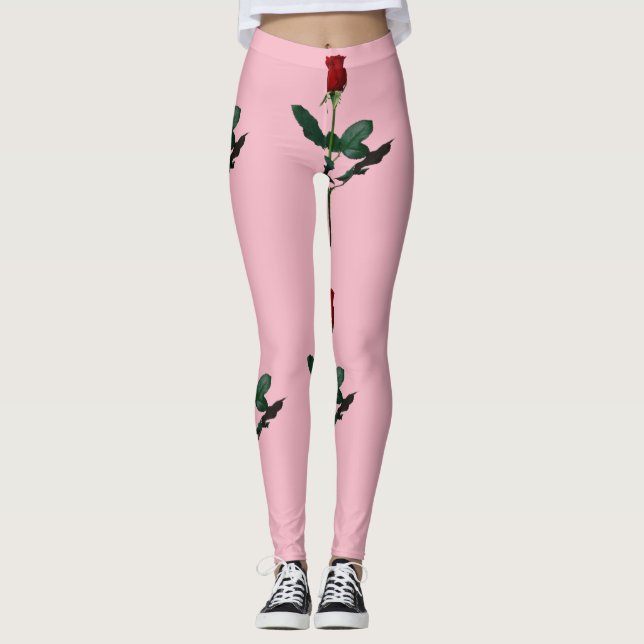 RED ROSE ON PINK LEGGINGS (Front)