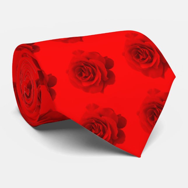 Red Rose on Pure Red Tie (Rolled)