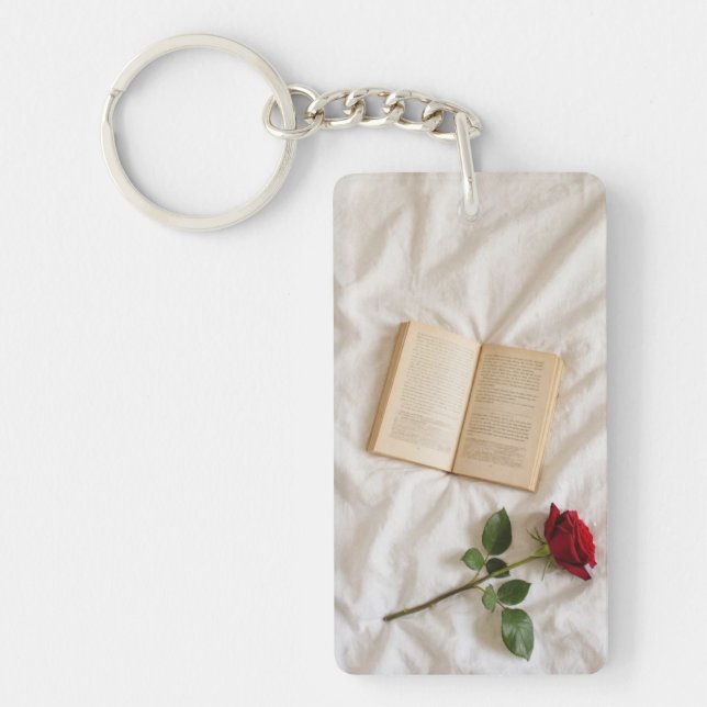 Red Rose & Open Book Aesthetic Keychain (Front)