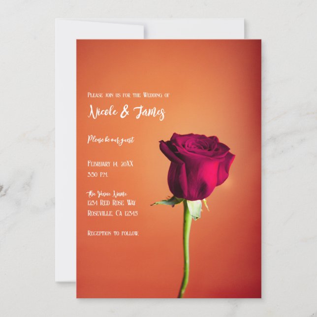 Red Rose Orange Sunset Romantic Wedding   Invitation (Front)