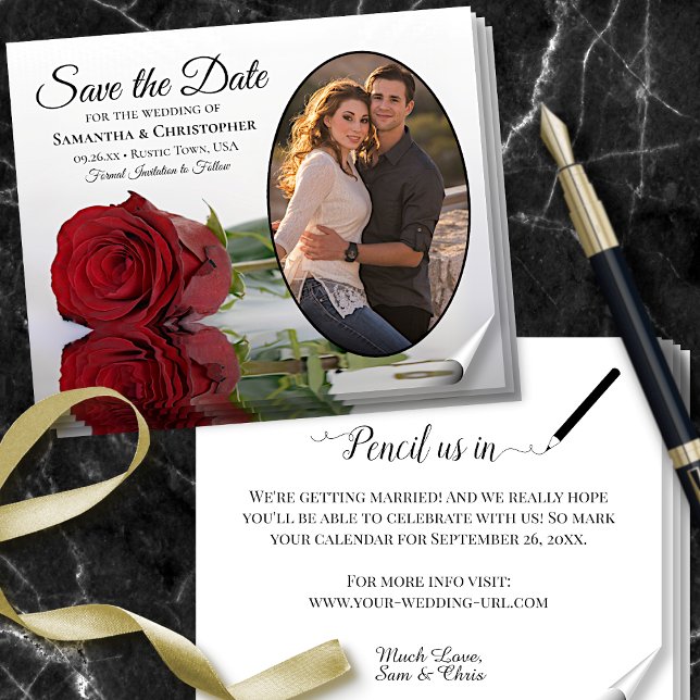 Red Rose Oval Photo BUDGET Wedding Save The Date Flyer (Creator Uploaded)
