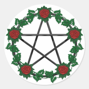 Red Rose Pagan Black Pentagram Pentacle Sticker