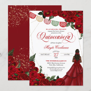 Red Rose & Papel Picado Quinceañera 15th Birthday Invitation