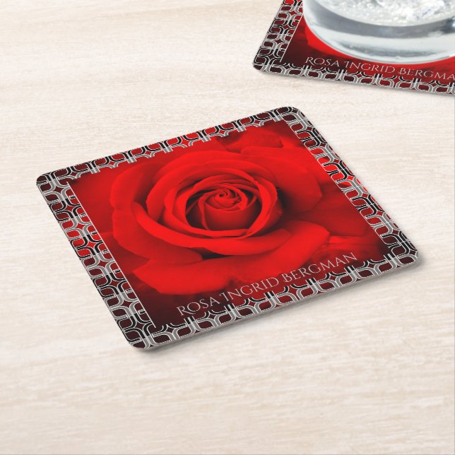 Red Rose  [Paper Coaster] Square Paper Coaster (Angled)
