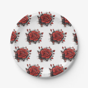 Red rose paper plate