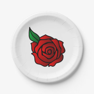 Red Rose Paper Plates