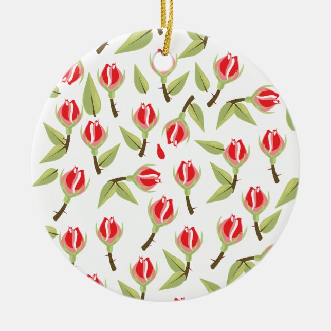 Red Rose Pattern Ceramic Tree Decoration (Front)