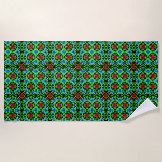 Red Rose Pattern Design for Beach Towel (Front)