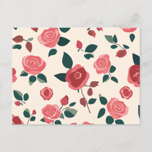 Red rose pattern holiday postcard