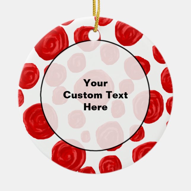 Red Rose Pattern on White. Ceramic Tree Decoration (Front)