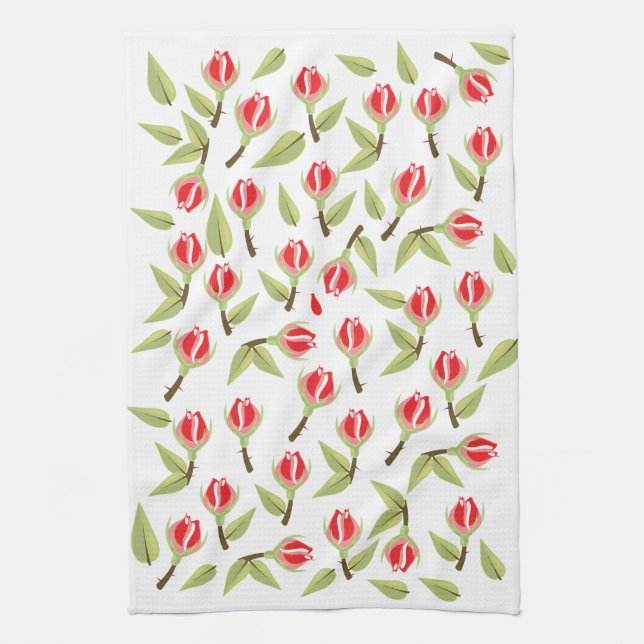 Red Rose Pattern Tea Towel (Vertical)