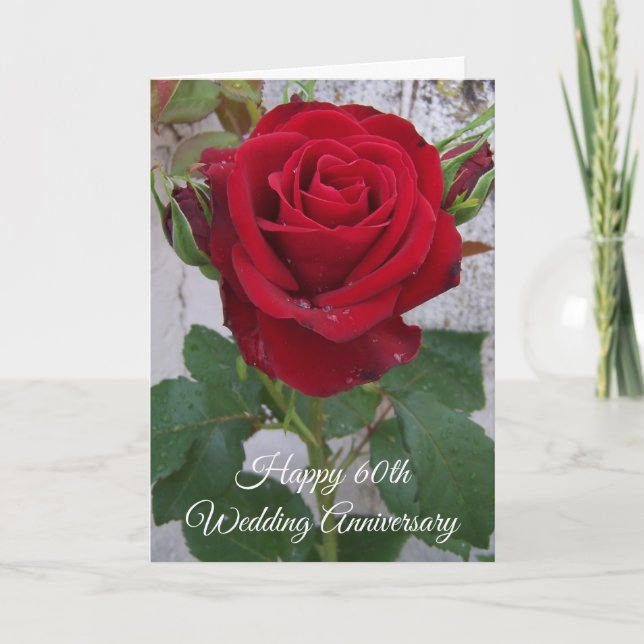 Red Rose Personalised 60th Wedding Anniversary Card (Front)