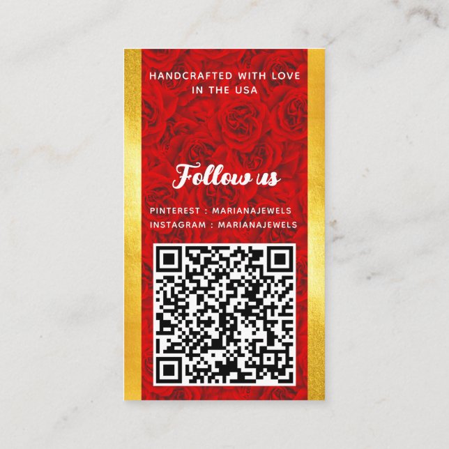 Red Rose Personalised QR Code Earring Display Card (Back)