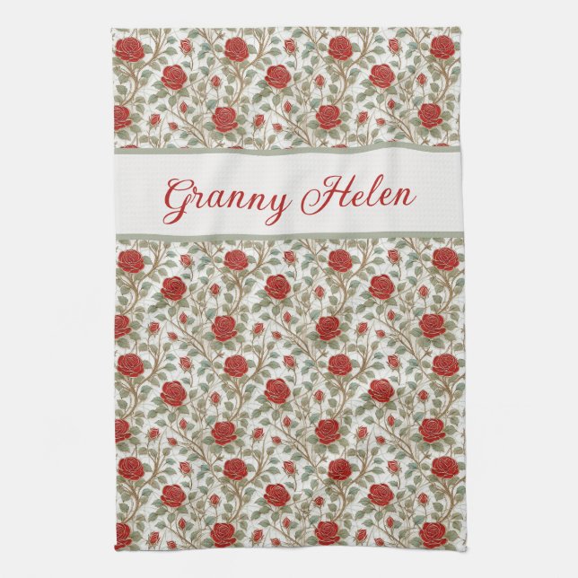  Red Rose Personalised Tea Towel (Vertical)