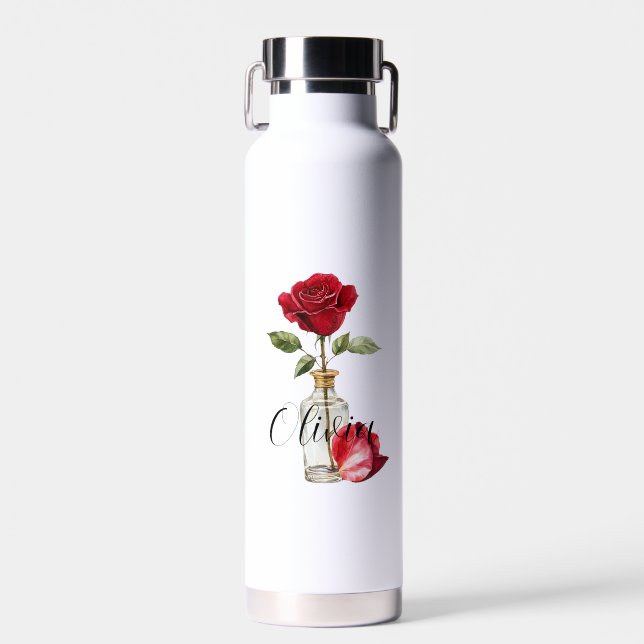 Red Rose & Petal Water Bottle (Front)
