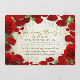 Red Rose Petals Golden Memorial Service Invitation