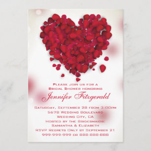 Red Rose Petals Love Heart Bridal Shower Invitation