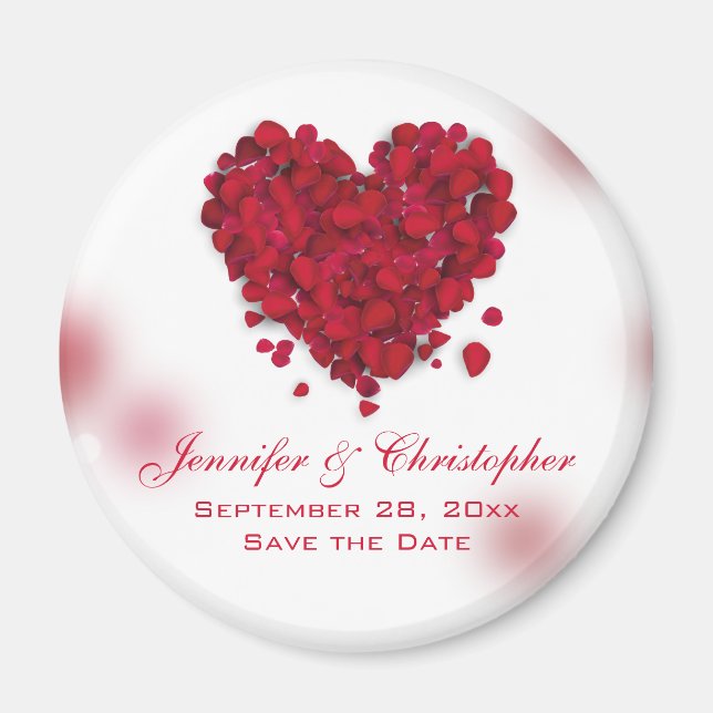 Red Rose Petals Love Heart Save the Date Magnet (Front)
