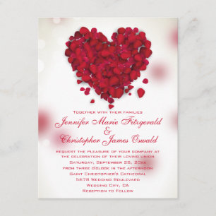 Red Rose Petals Love Heart Wedding Invitation