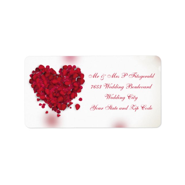 Red Rose Petals Love Heart Wedding Label (Front)