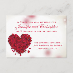 Red Rose Petals Love Heart Wedding Reception Enclosure Card
