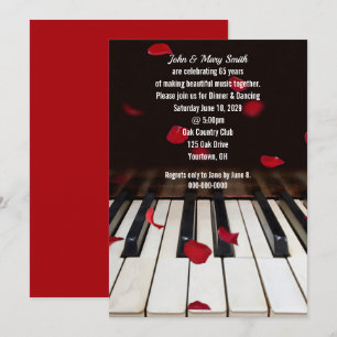 Red Rose Petals on Piano 65th Anniversary Invitation