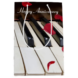 Red Rose Petals on Piano Medium Gift Bag