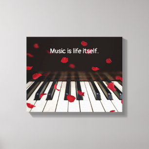 Red Rose Petals On Piano With Quote Canvas Print