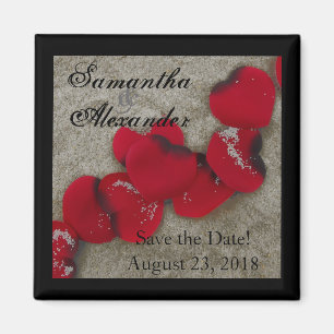 Red Rose Petals on Sand Beach Wedding Magnet