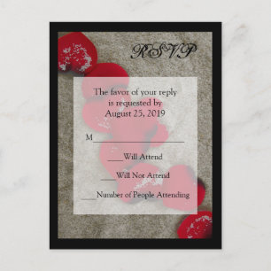 Red Rose Petals on Sand Beach Wedding RSVP Invitation Postcard