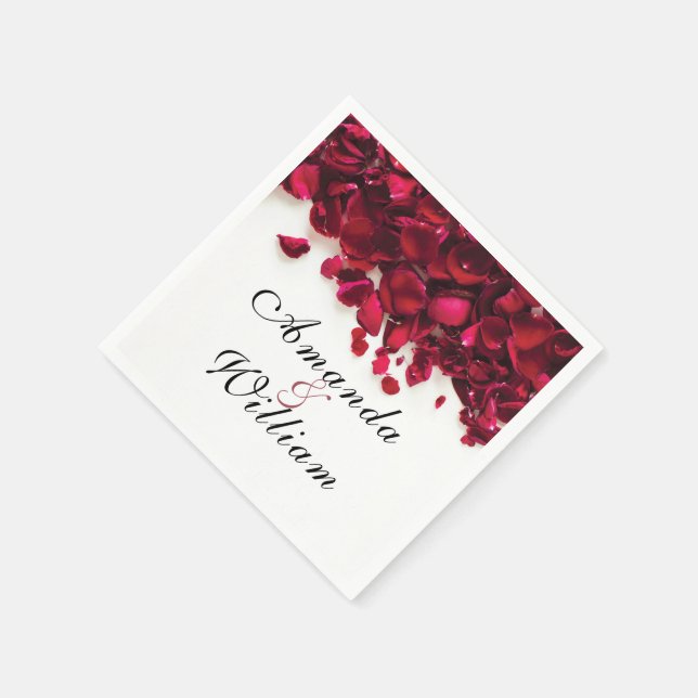 Red Rose Petals Personalised Wedding Napkin (Corner)