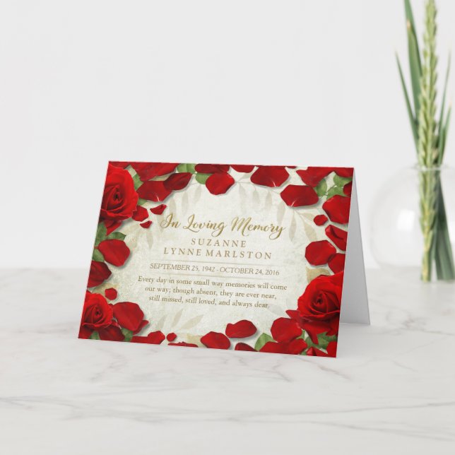 Red Rose Petals Remembrance Sympathy Thank You Card (Front)