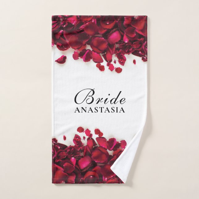 Red Rose Petals Wedding Bride Hand Towel (Hand Towel)