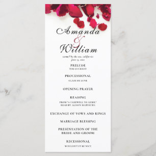 Red Rose Petals Wedding Ceremony Program Programme