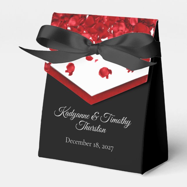 Red Rose Petals Wedding Favour Box (Front Side)